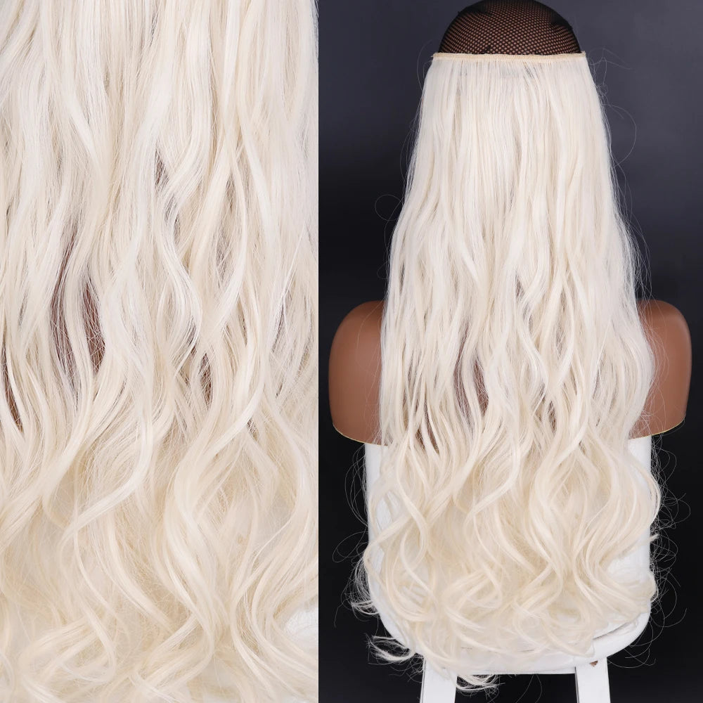 Invisible Wire Hair Extensions – One-Piece Synthetic Straight Hairpiece - Glamorize Hair & Beauty 