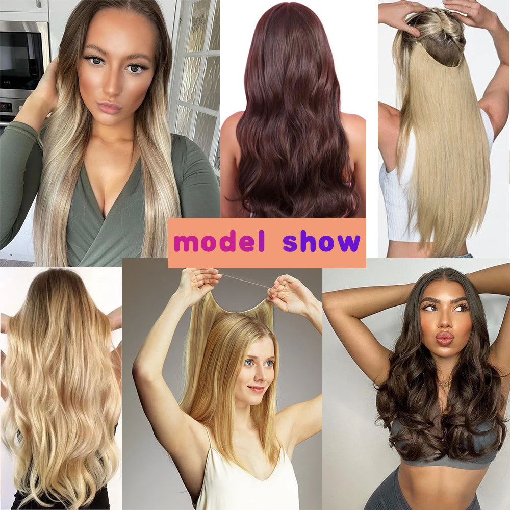Invisible Wire Hair Extensions – One-Piece Synthetic Straight Hairpiece - Glamorize Hair & Beauty 