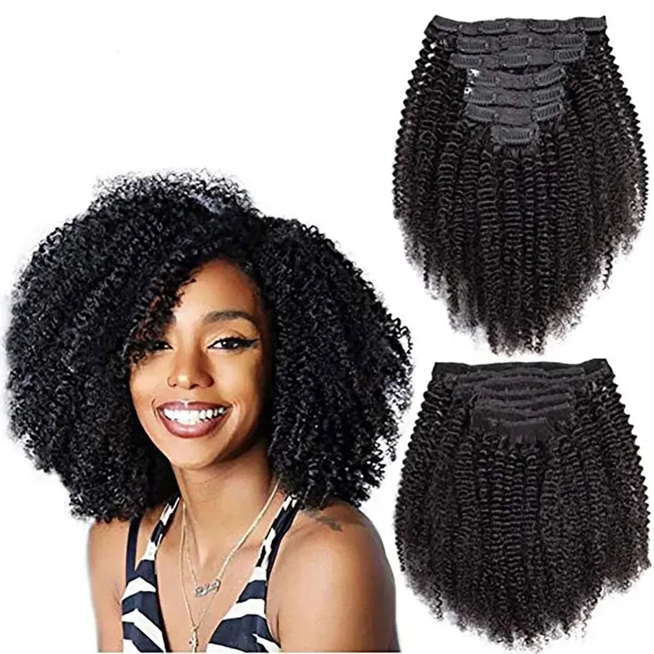Kinky Curly Clip-In Hair Extensions – 3C/4A Afro Human Hair Full Head Set - Glamorize Hair & Beauty 