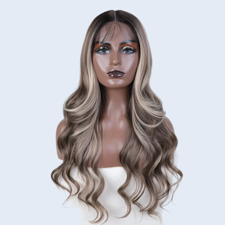 Glam Wave 26" Ombre Lace Front Wig – Honey Brown & Blonde Highlights - Glamorize Hair & Beauty 