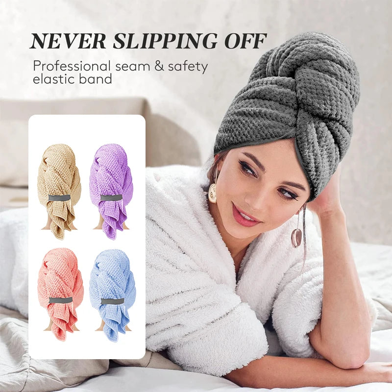 Ultra-Absorbent Microfiber Hair Towel Wrap – Quick Dry with Elastic Band (Turban Towel) - Glamorize Hair & Beauty 