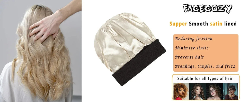 Unisex Satin-Lined Anti-Static Beanie – Winter Warmth & Hair Protection - Glamorize Hair & Beauty 
