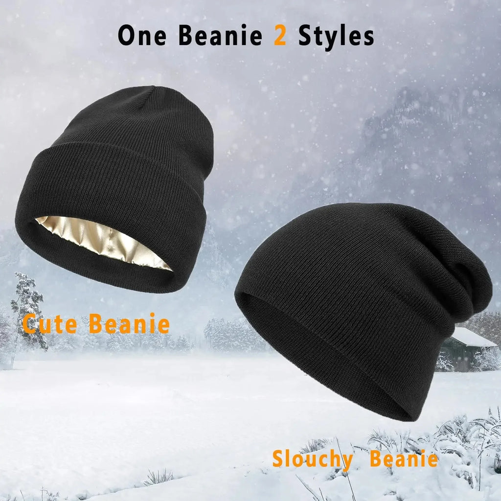 Unisex Satin-Lined Anti-Static Beanie – Winter Warmth & Hair Protection - Glamorize Hair & Beauty 