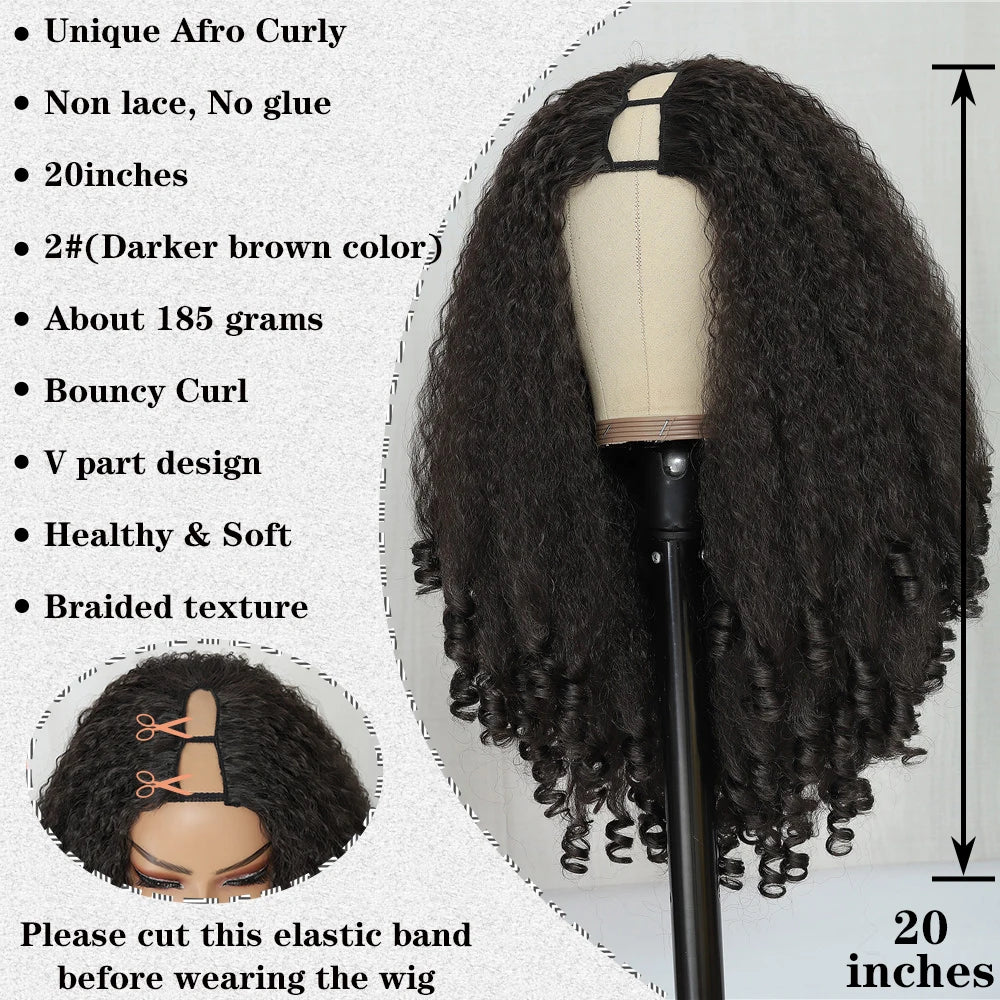 Afro Curly V-Part Wig – Glueless Synthetic Half Wig with Bouncy Curls - Glamorize Hair & Beauty 