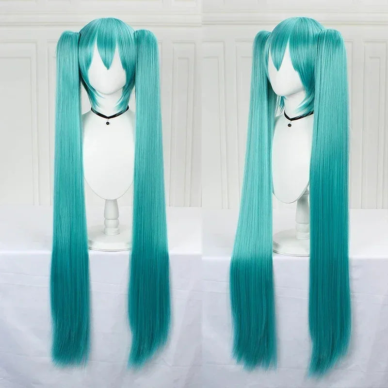 110cm Long Miku Cosplay Wig – Heat-Resistant Synthetic Hair with Clip-In Ponytails - Glamorize Hair & Beauty 