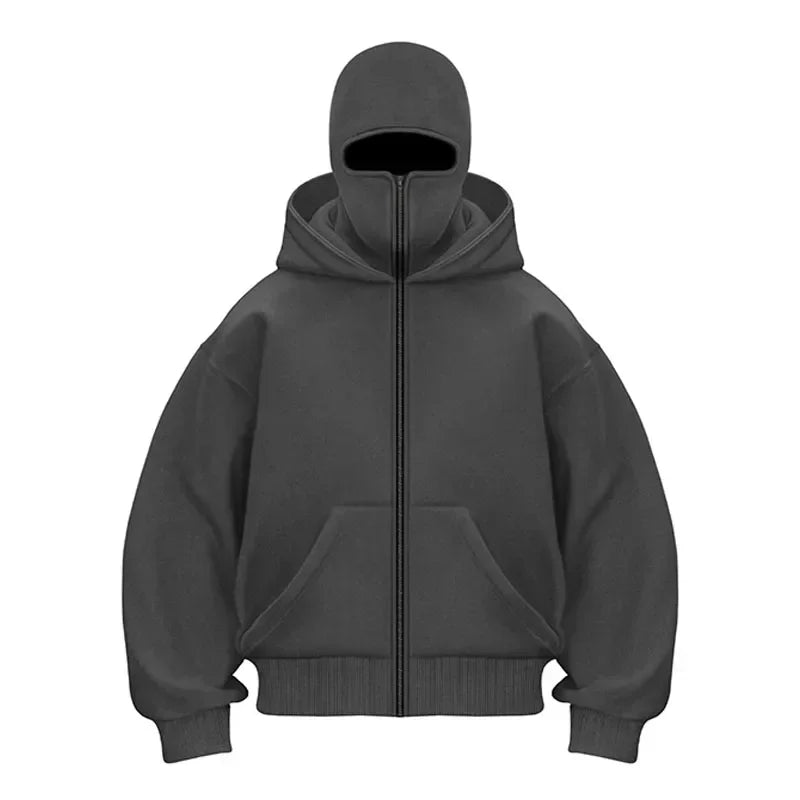GHB Retro Balaclava Hoodie – Double-Layer Solid Color Winter Streetwear - Glamorize Hair & Beauty 