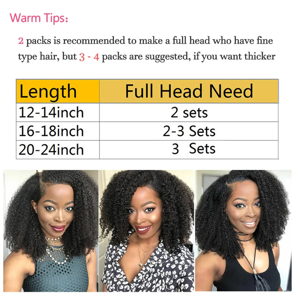 Kinky Curly Clip-In Hair Extensions – 3C/4A Afro Human Hair Full Head Set - Glamorize Hair & Beauty 