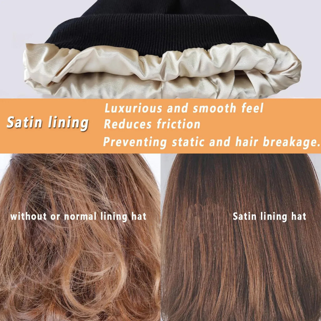 Unisex Satin-Lined Anti-Static Beanie – Winter Warmth & Hair Protection - Glamorize Hair & Beauty 