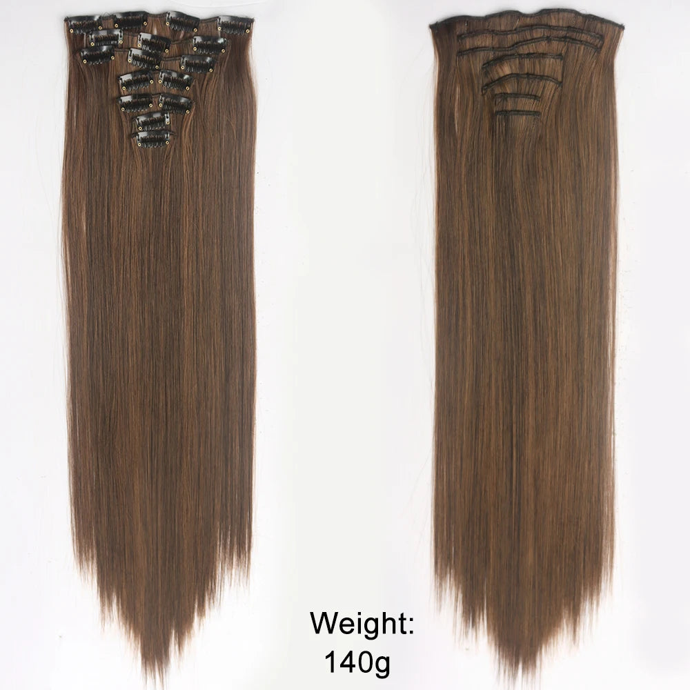 7-Piece Ombre Clip-In Hair Extensions – Heat-Resistant, Long Straight Style - Glamorize Hair & Beauty 