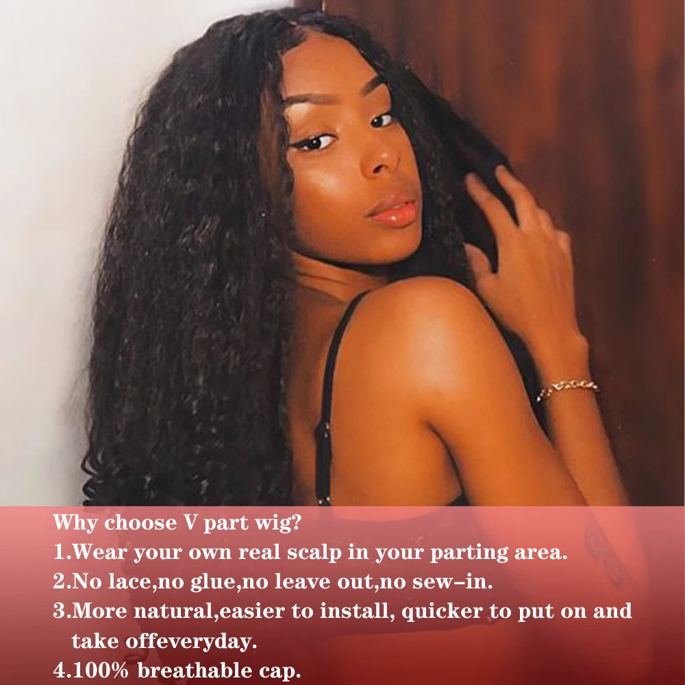 Afro Curly V-Part Wig – Glueless Synthetic Half Wig with Bouncy Curls - Glamorize Hair & Beauty 