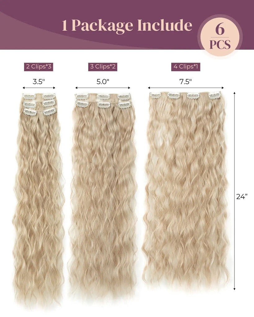 Water Wave Clip-In Hair Extensions – Full Head Synthetic Hairpieces (22") - Glamorize Hair & Beauty 