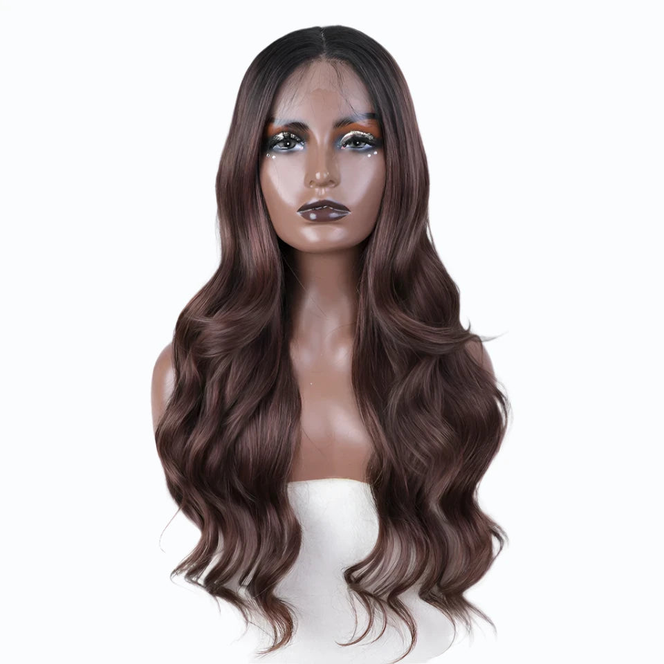 Glam Wave 26" Ombre Lace Front Wig – Honey Brown & Blonde Highlights - Glamorize Hair & Beauty 
