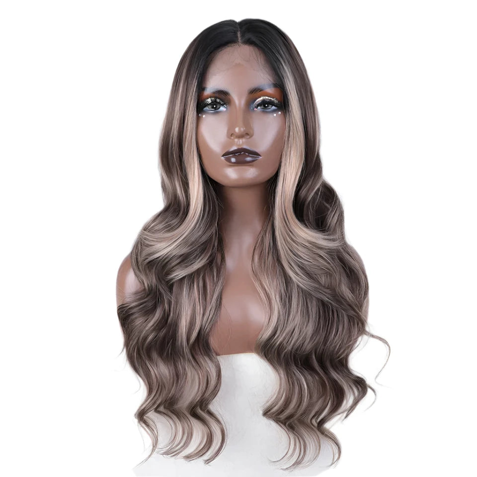Glam Wave 26" Ombre Lace Front Wig – Honey Brown & Blonde Highlights - Glamorize Hair & Beauty 