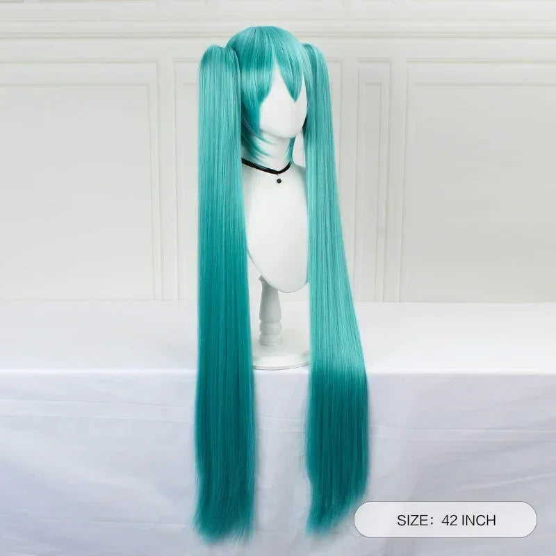 110cm Long Miku Cosplay Wig – Heat-Resistant Synthetic Hair with Clip-In Ponytails - Glamorize Hair & Beauty 