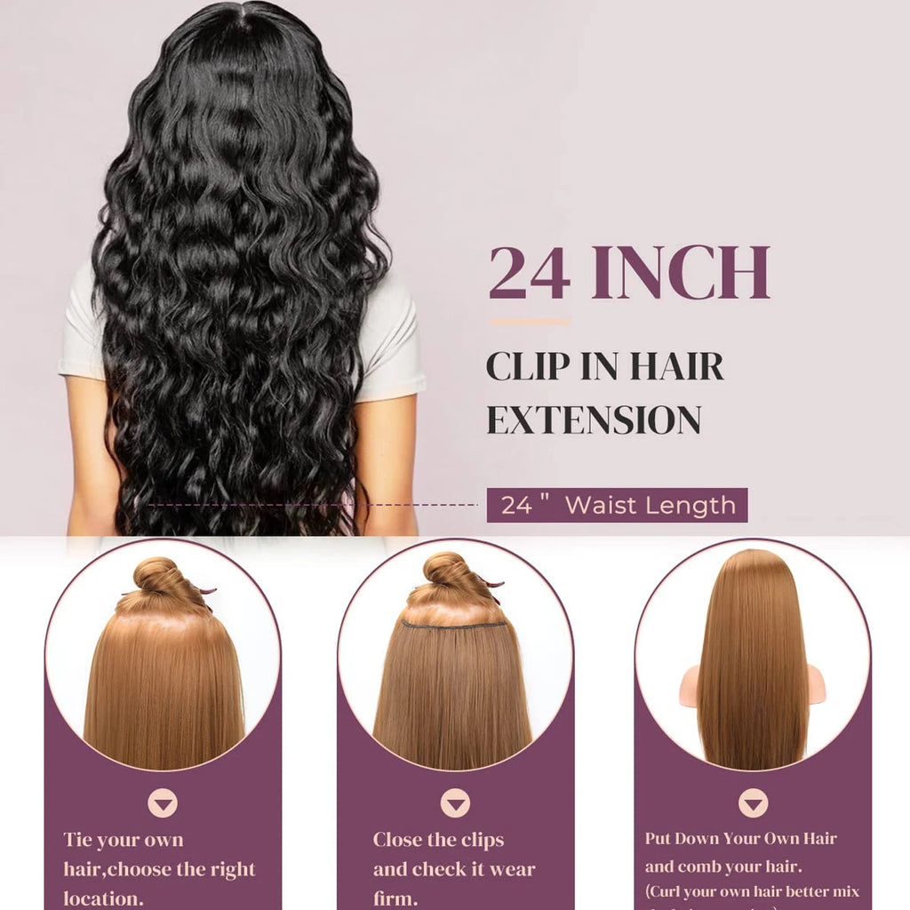 Water Wave Clip-In Hair Extensions – Full Head Synthetic Hairpieces (22") - Glamorize Hair & Beauty 
