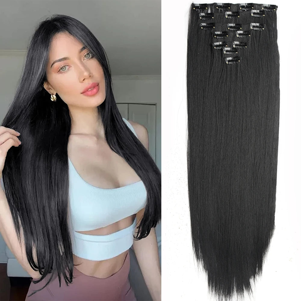 7-Piece Ombre Clip-In Hair Extensions – Heat-Resistant, Long Straight Style - Glamorize Hair & Beauty 