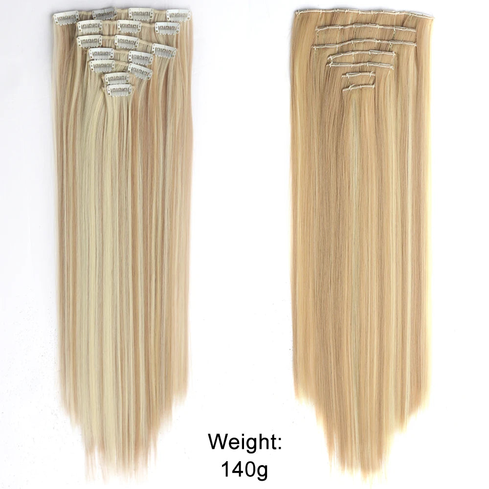 7-Piece Ombre Clip-In Hair Extensions – Heat-Resistant, Long Straight Style - Glamorize Hair & Beauty 