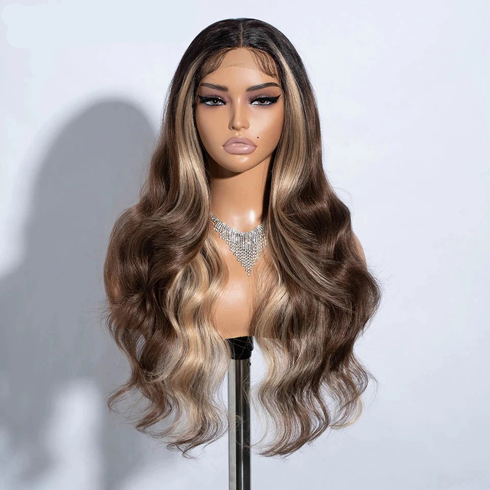 Glam Wave 26" Ombre Lace Front Wig – Honey Brown & Blonde Highlights - Glamorize Hair & Beauty 