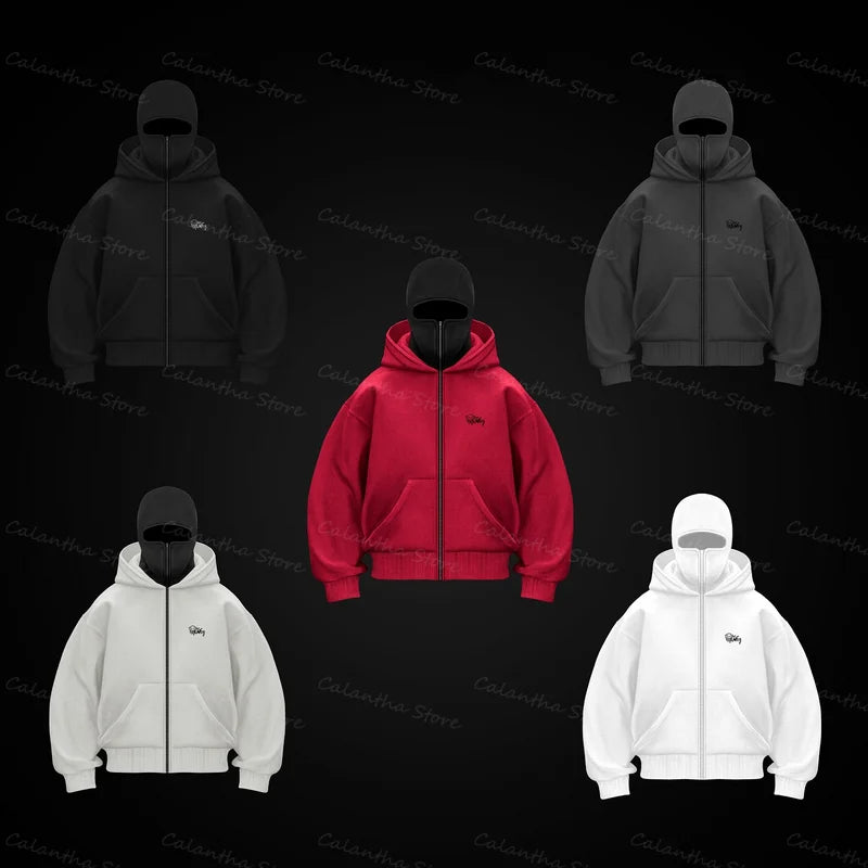 GHB Retro Balaclava Hoodie – Double-Layer Multiple Color Winter Streetwear - Glamorize Hair & Beauty 