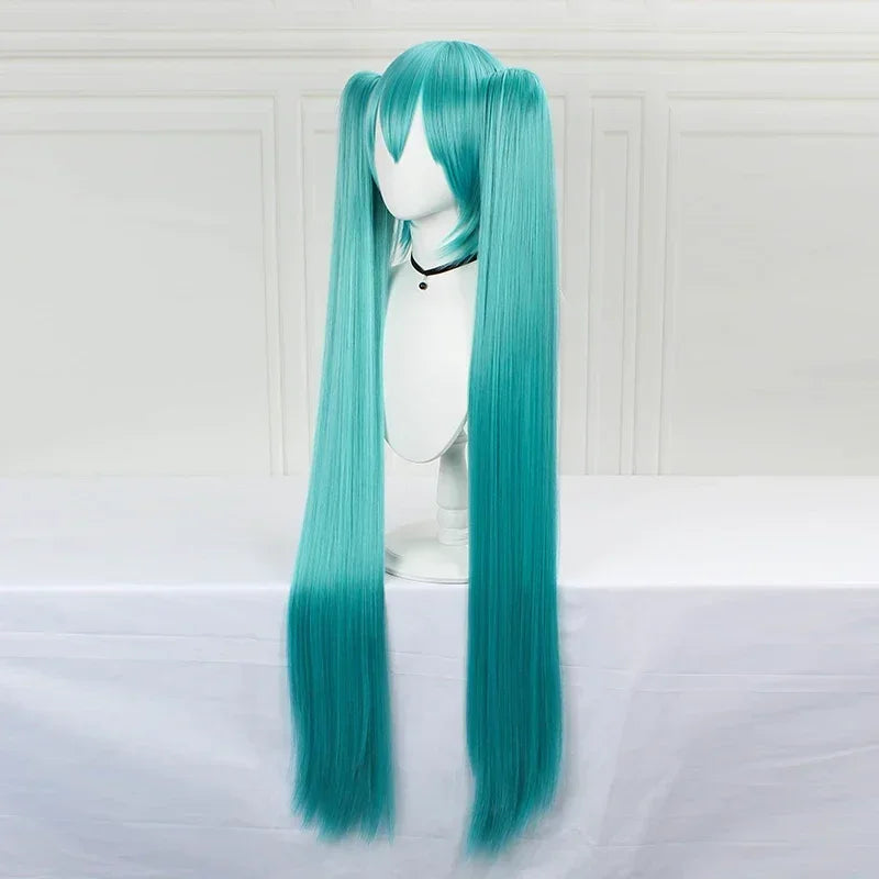 110cm Long Miku Cosplay Wig – Heat-Resistant Synthetic Hair with Clip-In Ponytails - Glamorize Hair & Beauty 