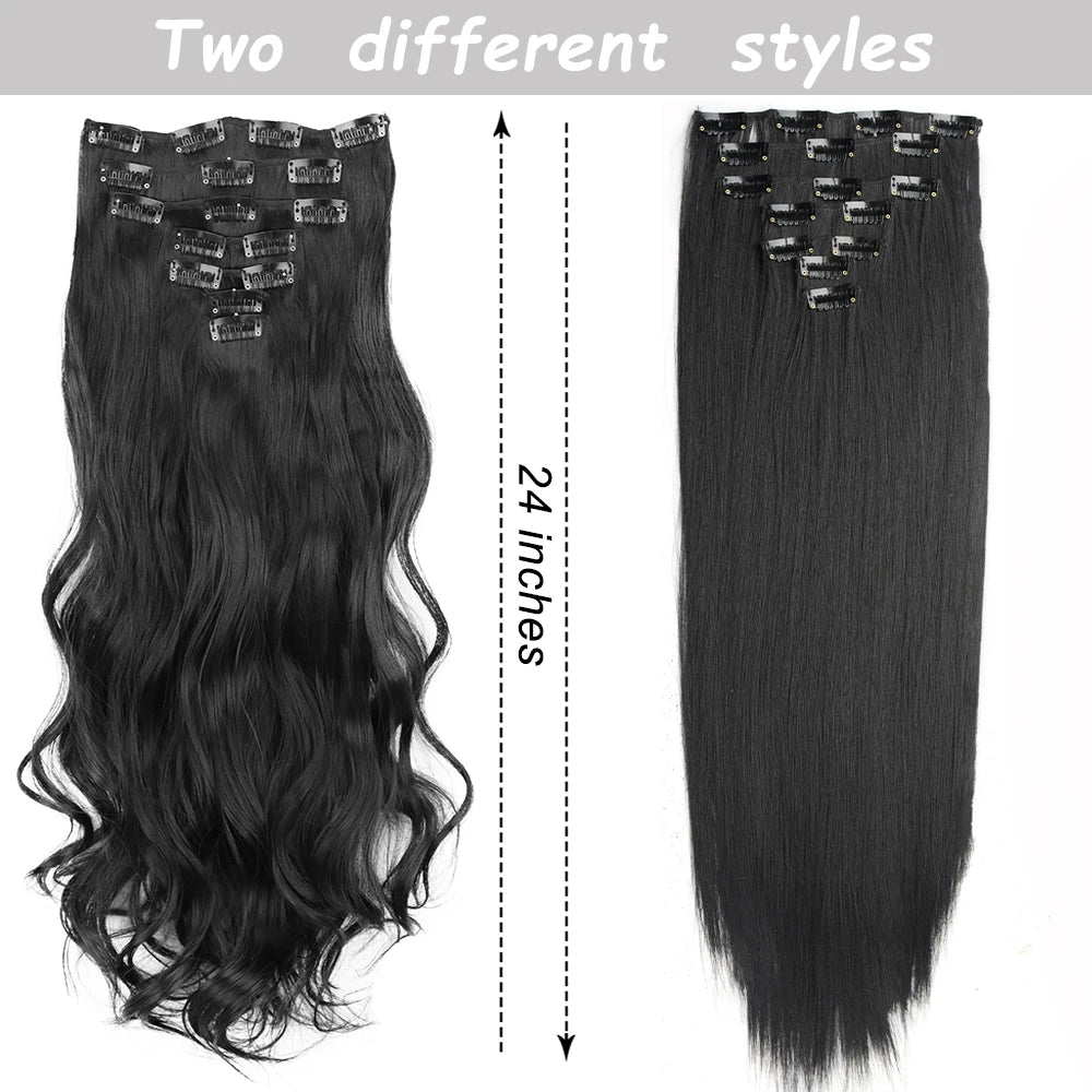 7-Piece Ombre Clip-In Hair Extensions – Heat-Resistant, Long Straight Style - Glamorize Hair & Beauty 