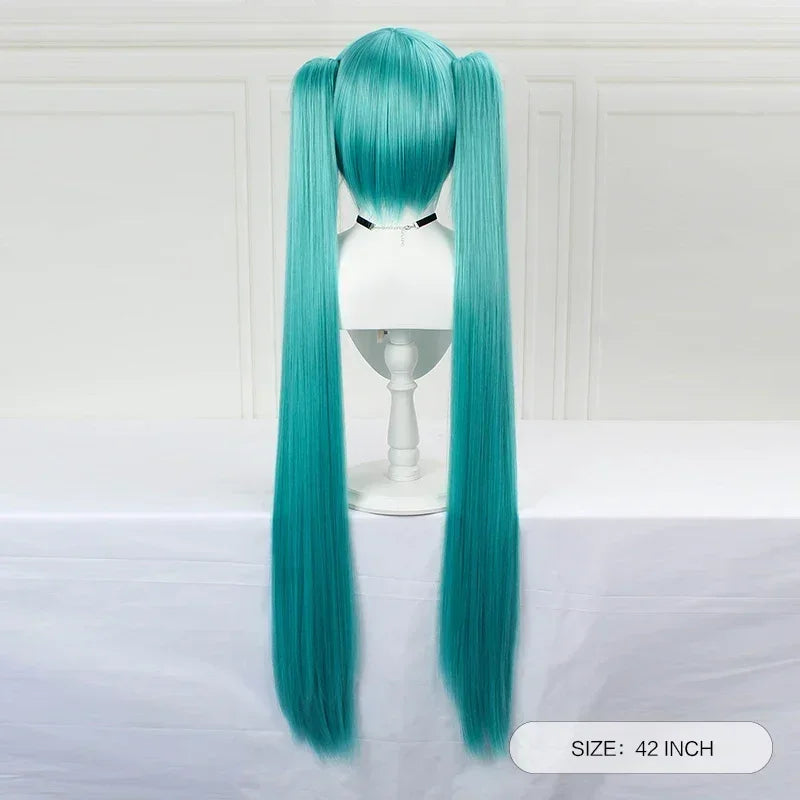 110cm Long Miku Cosplay Wig – Heat-Resistant Synthetic Hair with Clip-In Ponytails - Glamorize Hair & Beauty 