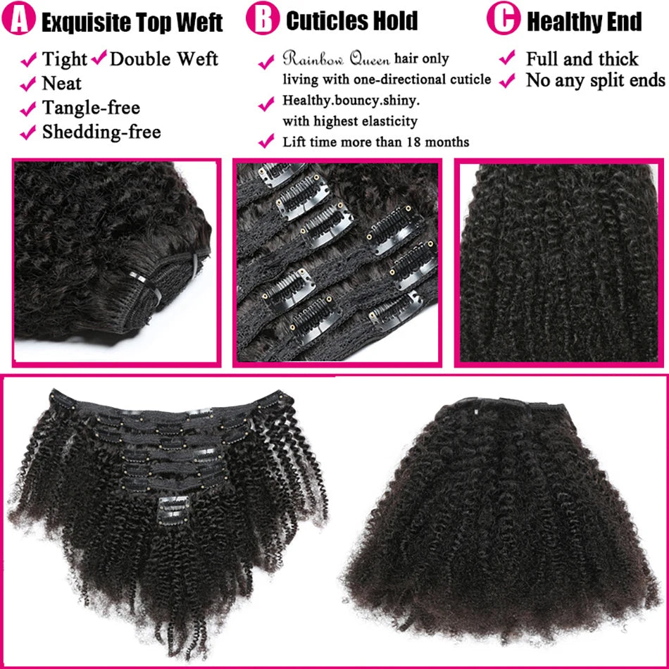 Kinky Curly Clip-In Hair Extensions – 3C/4A Afro Human Hair Full Head Set - Glamorize Hair & Beauty 