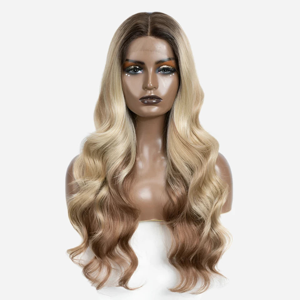 Glam Wave 26" Ombre Lace Front Wig – Honey Brown & Blonde Highlights - Glamorize Hair & Beauty 
