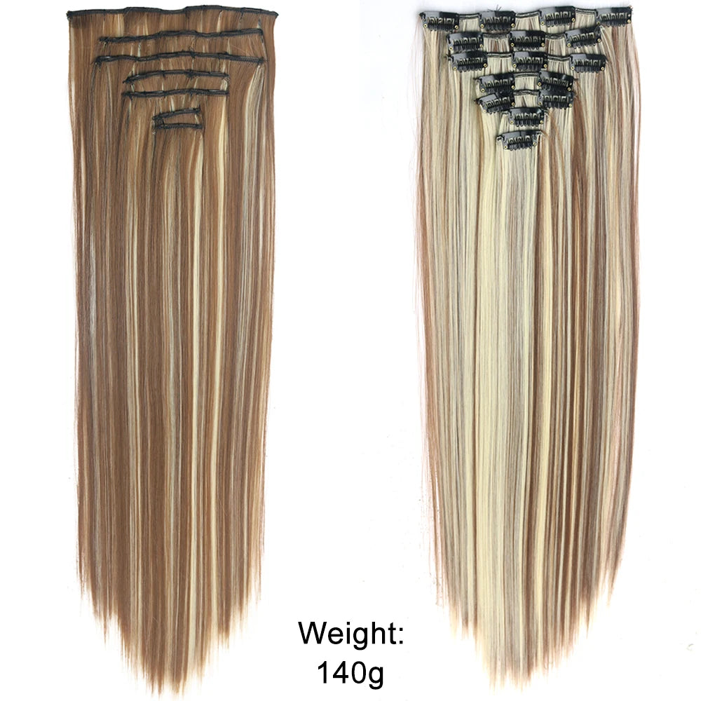 7-Piece Ombre Clip-In Hair Extensions – Heat-Resistant, Long Straight Style - Glamorize Hair & Beauty 