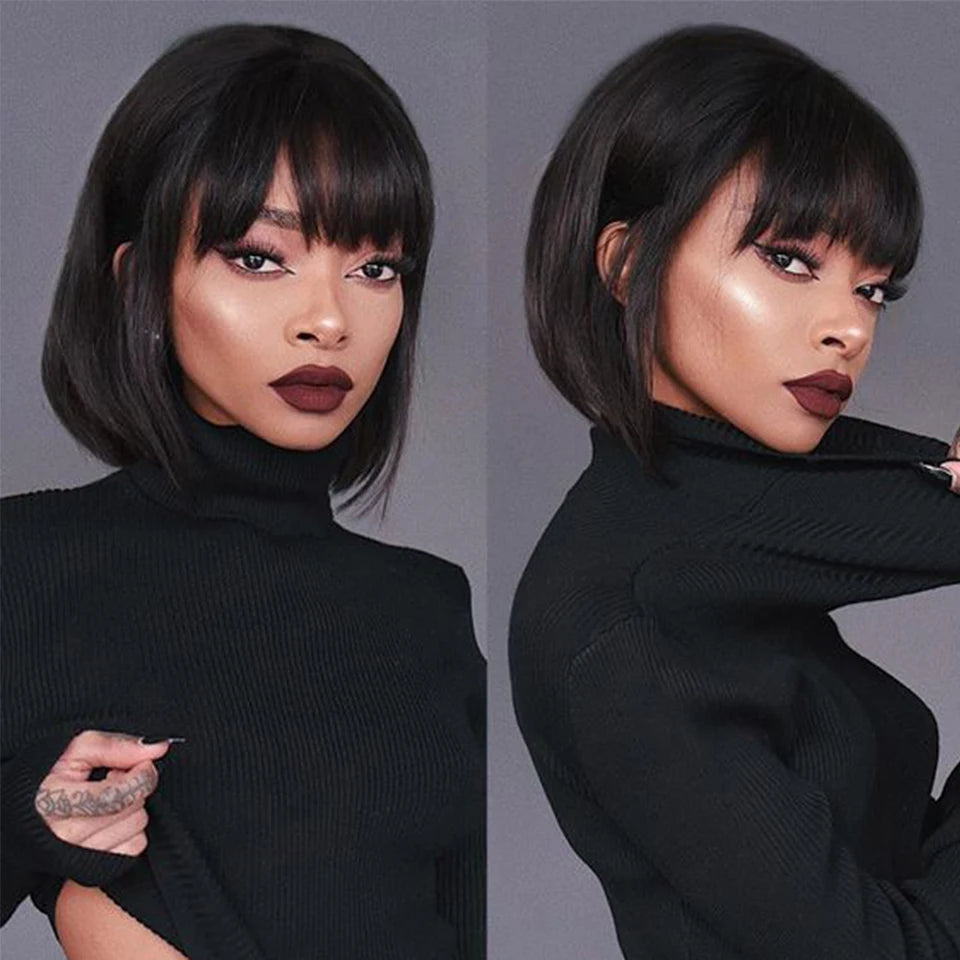 LuxeBob Remy Brazilian Short Wig – Sleek Bang Perfection - Glamorize Hair & Beauty 