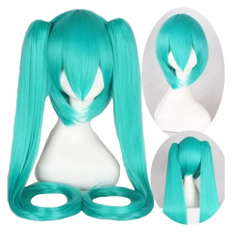 110cm Long Miku Cosplay Wig – Heat-Resistant Synthetic Hair with Clip-In Ponytails - Glamorize Hair & Beauty 