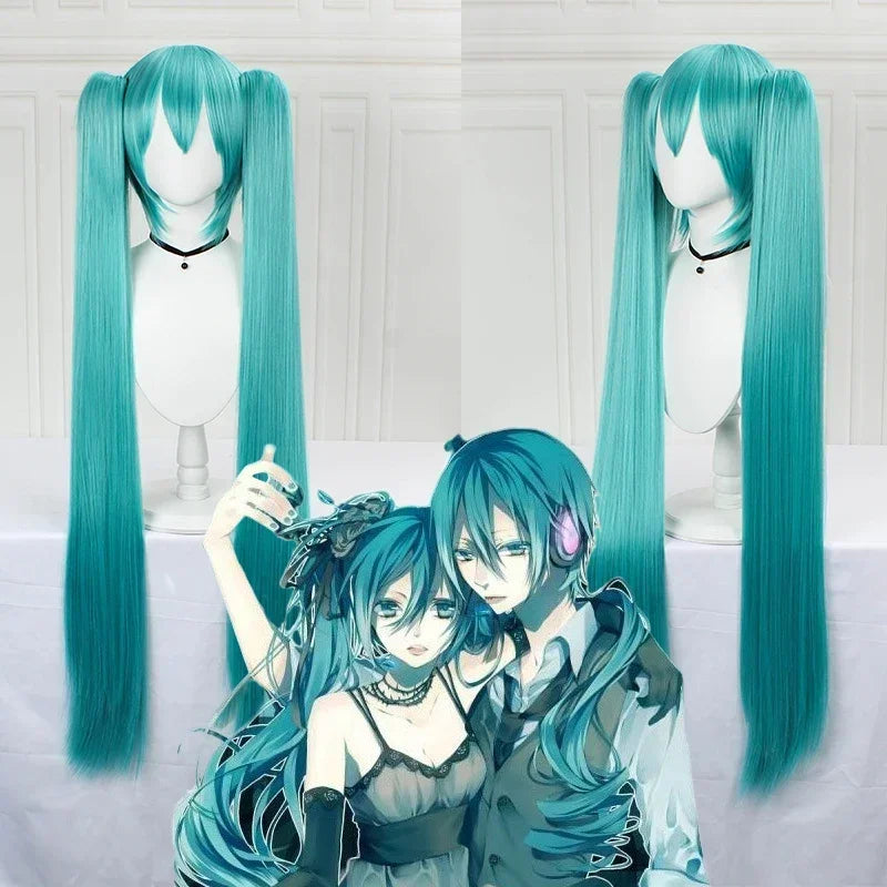 110cm Long Miku Cosplay Wig – Heat-Resistant Synthetic Hair with Clip-In Ponytails - Glamorize Hair & Beauty 