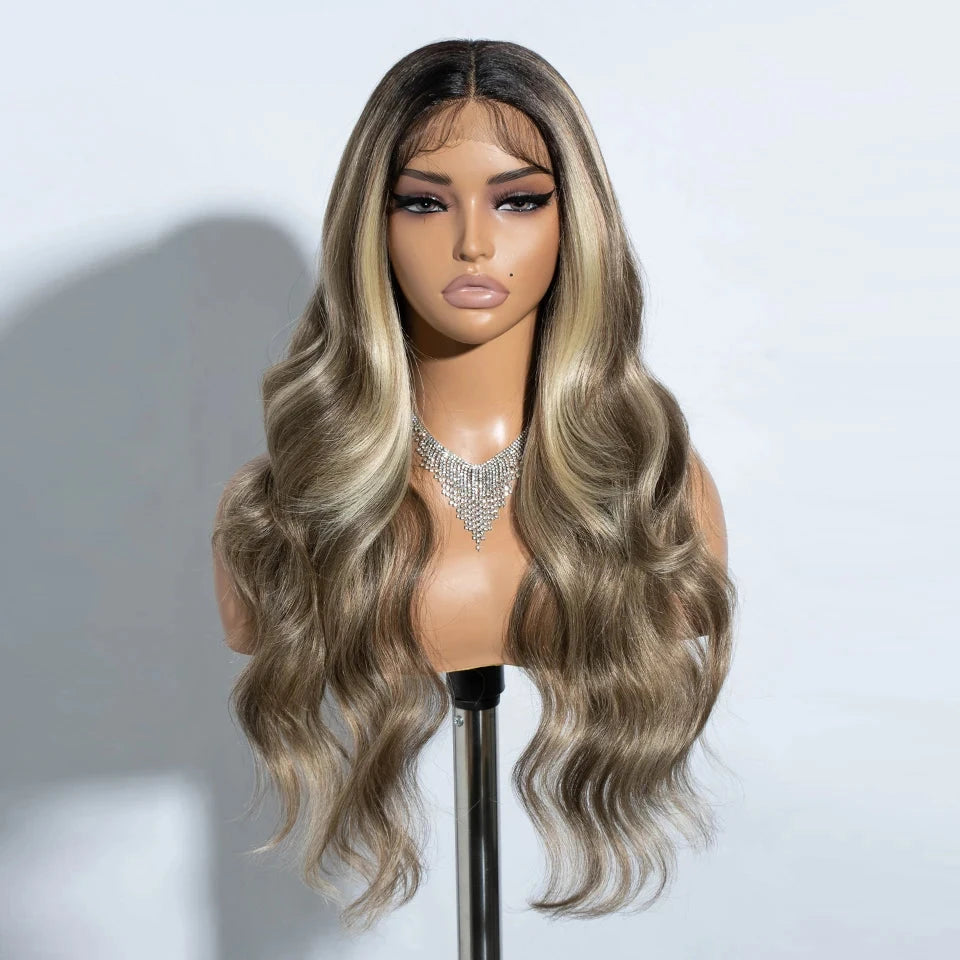 Glam Wave 26" Ombre Lace Front Wig – Honey Brown & Blonde Highlights - Glamorize Hair & Beauty 
