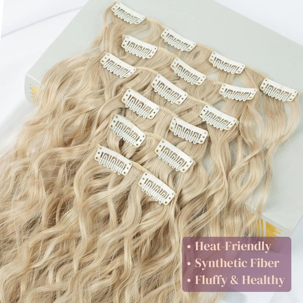 Water Wave Clip-In Hair Extensions – Full Head Synthetic Hairpieces (22") - Glamorize Hair & Beauty 