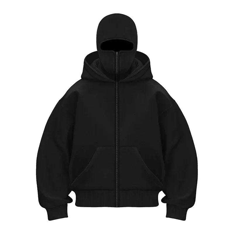 GHB Retro Balaclava Hoodie – Double-Layer Solid Color Winter Streetwear - Glamorize Hair & Beauty 