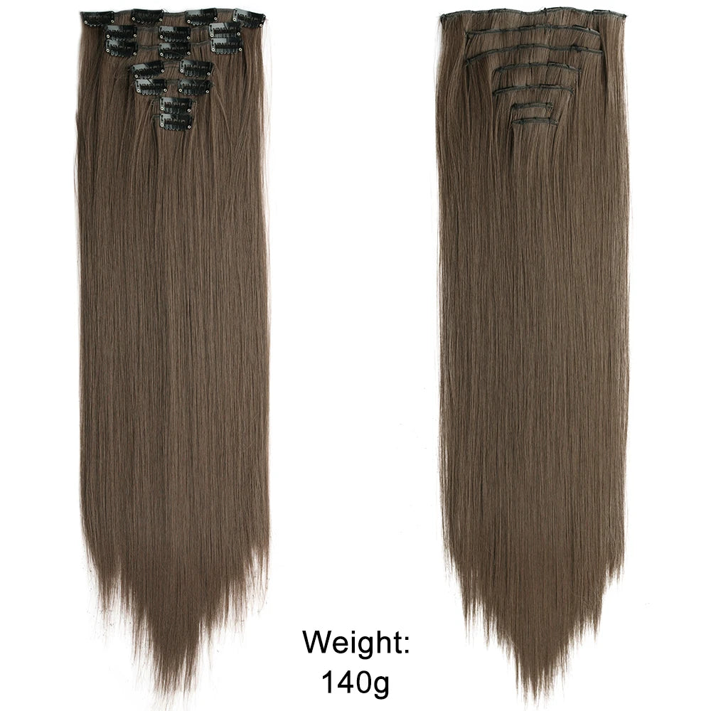 7-Piece Ombre Clip-In Hair Extensions – Heat-Resistant, Long Straight Style - Glamorize Hair & Beauty 