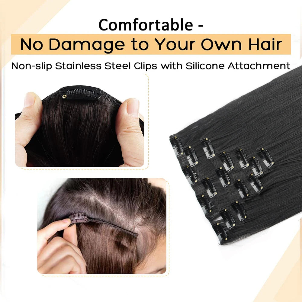 7-Piece Ombre Clip-In Hair Extensions – Heat-Resistant, Long Straight Style - Glamorize Hair & Beauty 