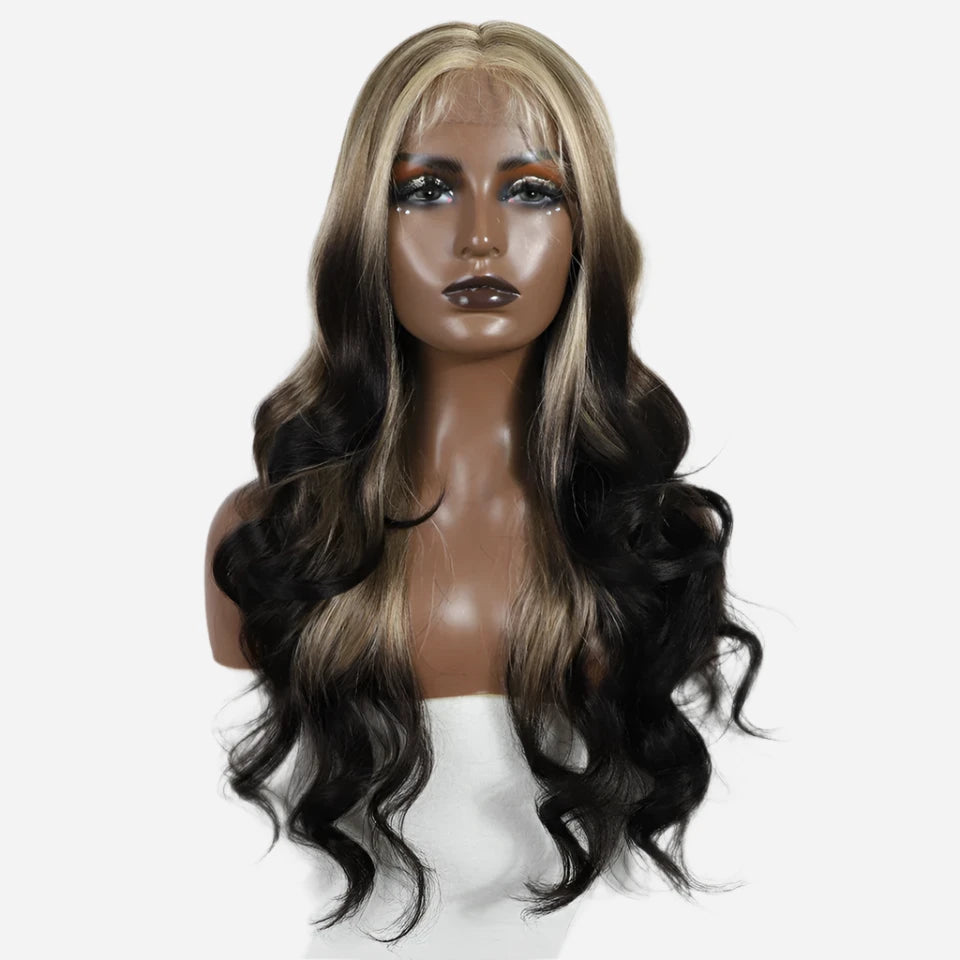 Glam Wave 26" Ombre Lace Front Wig – Honey Brown & Blonde Highlights - Glamorize Hair & Beauty 