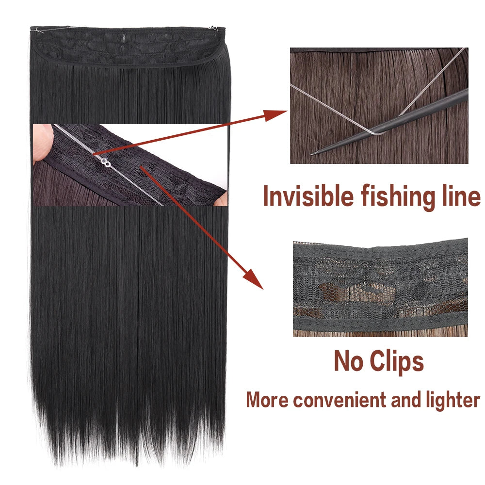 Invisible Wire Hair Extensions – One-Piece Synthetic Straight Hairpiece - Glamorize Hair & Beauty 