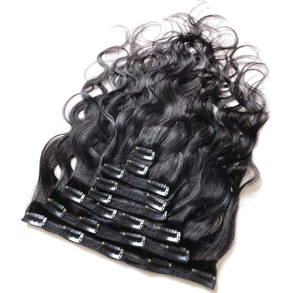 Body Wave Clip-In Human Hair Extensions – Full Head, 120g Brazilian Hair Set - Glamorize Hair & Beauty 