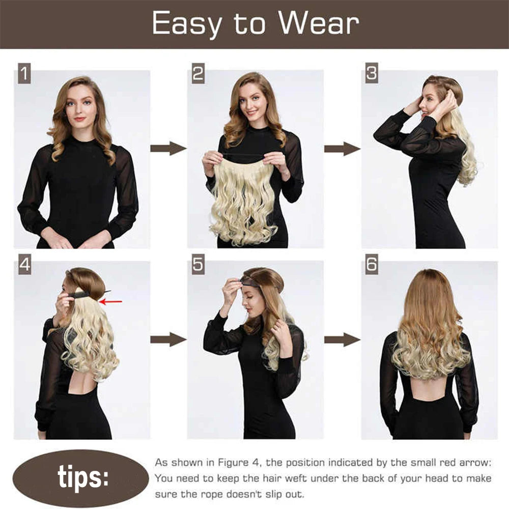 Invisible Wire Hair Extensions – One-Piece Synthetic Straight Hairpiece - Glamorize Hair & Beauty 