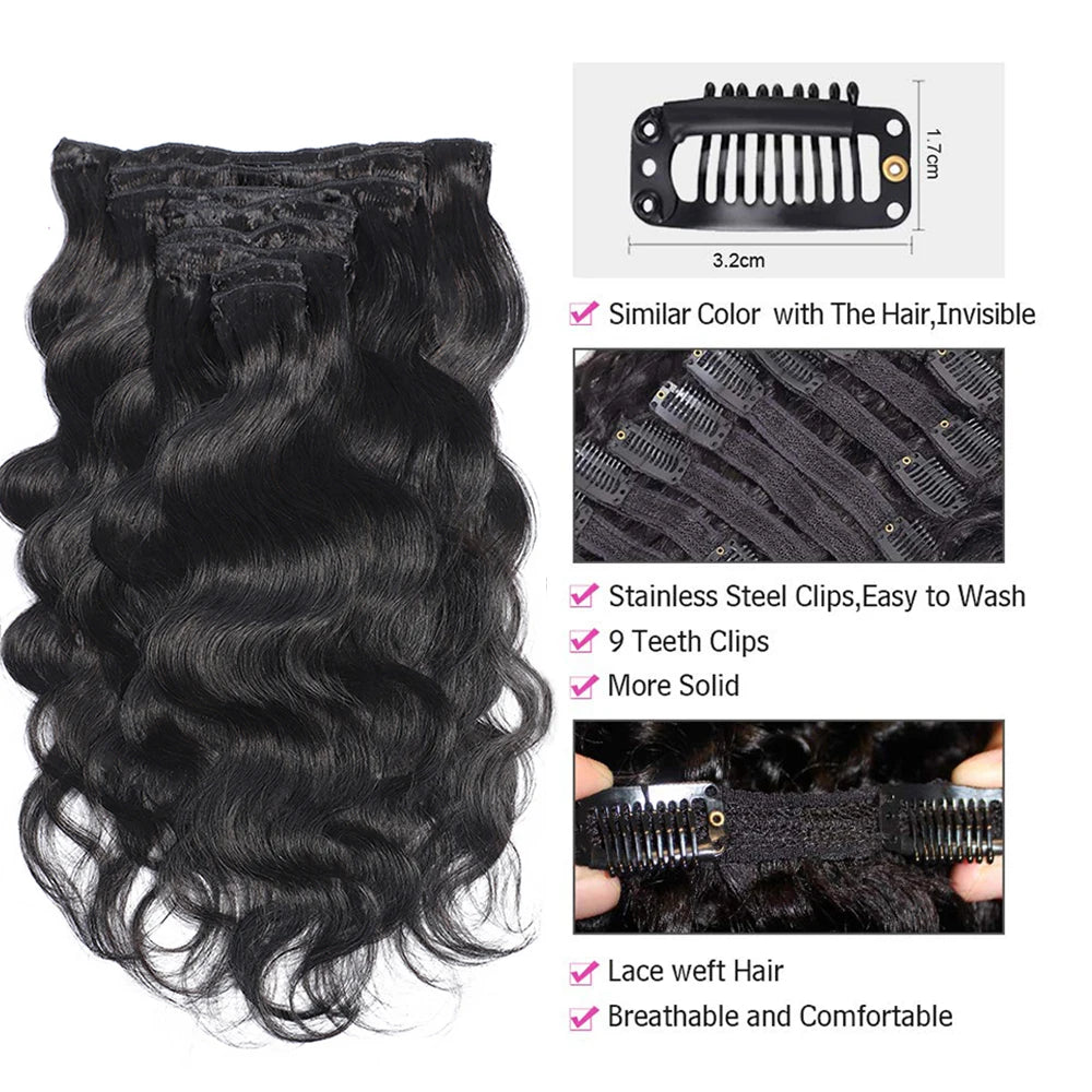 Body Wave Clip-In Human Hair Extensions – Full Head, 120g Brazilian Hair Set - Glamorize Hair & Beauty 