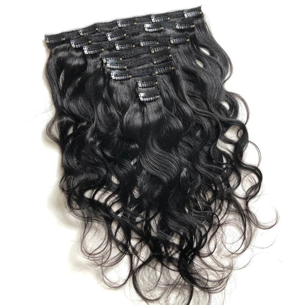 Body Wave Clip-In Human Hair Extensions – Full Head, 120g Brazilian Hair Set - Glamorize Hair & Beauty 
