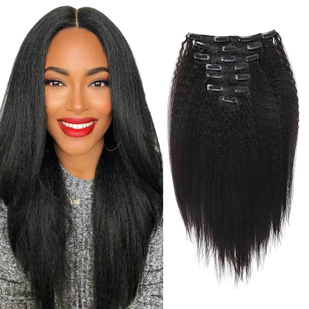 Kinky Straight Clip-In Extensions – 100% Brazilian Remy Human Hair - Glamorize Hair & Beauty 